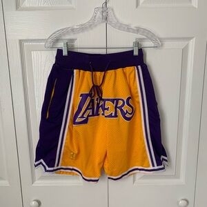 Just Don Purple and Gold Mesh Lakers Shorts